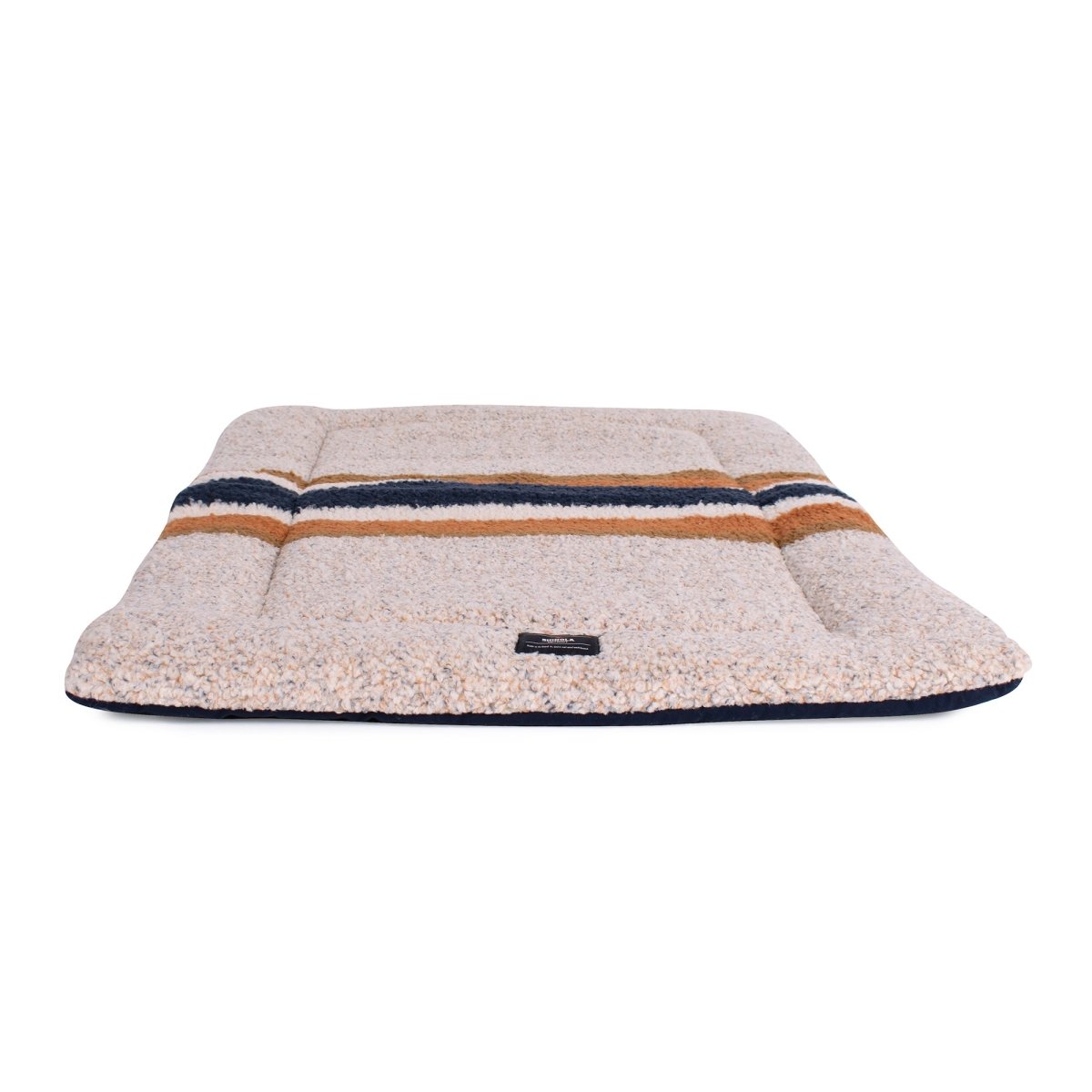 Shinola Brand Stripe Comfort Cushion Berber Dog Bed – Oatmeal | Reversible Plush Dog Mat with Recycled Fill