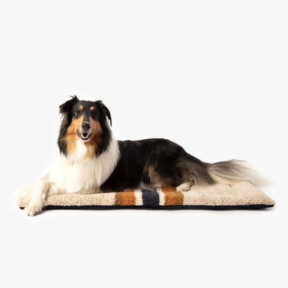 Shinola Brand Stripe Comfort Cushion Berber Dog Bed – Oatmeal | Reversible Plush Dog Mat with Recycled Fill
