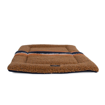 Shinola Brand Stripe Comfort Cushion Berber Dog Bed – Rust | Lightweight Washable Mat for Crates & Home