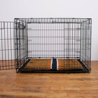 Shinola Brand Stripe Comfort Cushion Berber Dog Bed – Rust | Lightweight Washable Mat for Crates & Home