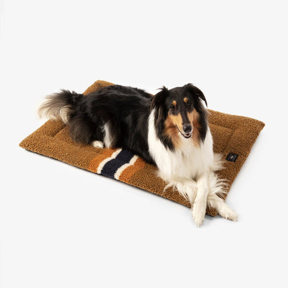 Shinola Brand Stripe Comfort Cushion Berber Dog Bed – Rust | Lightweight Washable Mat for Crates & Home