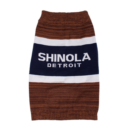 Shinola Brand Stripe Knitted Pet Sweater | Cozy Pullover Acrylic Dog Sweater — Machine Washable