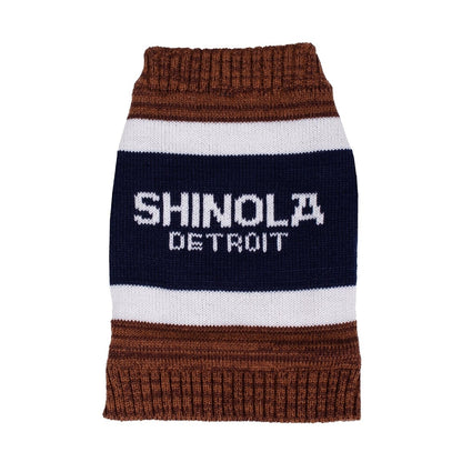 Shinola Brand Stripe Knitted Pet Sweater | Cozy Pullover Acrylic Dog Sweater — Machine Washable