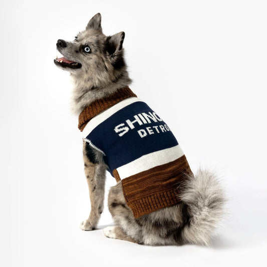 Shinola Brand Stripe Knitted Pet Sweater | Cozy Pullover Acrylic Dog Sweater — Machine Washable
