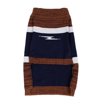 Shinola Brand Stripe Knitted Pet Sweater | Cozy Pullover Acrylic Dog Sweater — Machine Washable