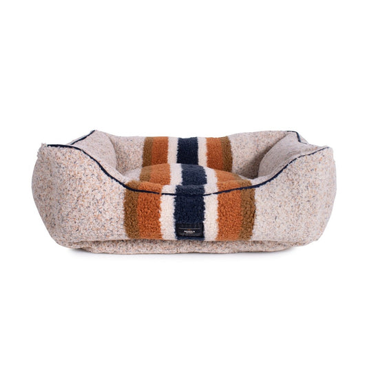 Shinola Brand Stripe Kuddle Berber Dog Bed – Oatmeal | Shearling Bolster Bed with Recycled MemoryFiber™ & Washable Cover