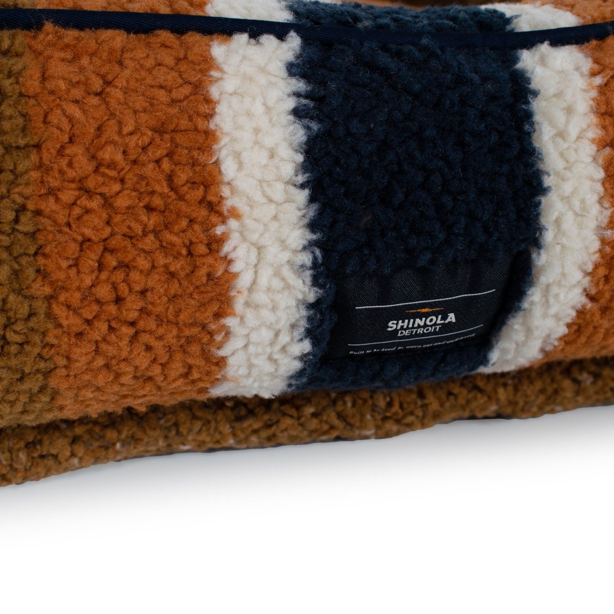 Shinola Brand Stripe Kuddle Berber Dog Bed – Rust | Shearling Bolster Bed with Recycled MemoryFiber™ & Washable Cover