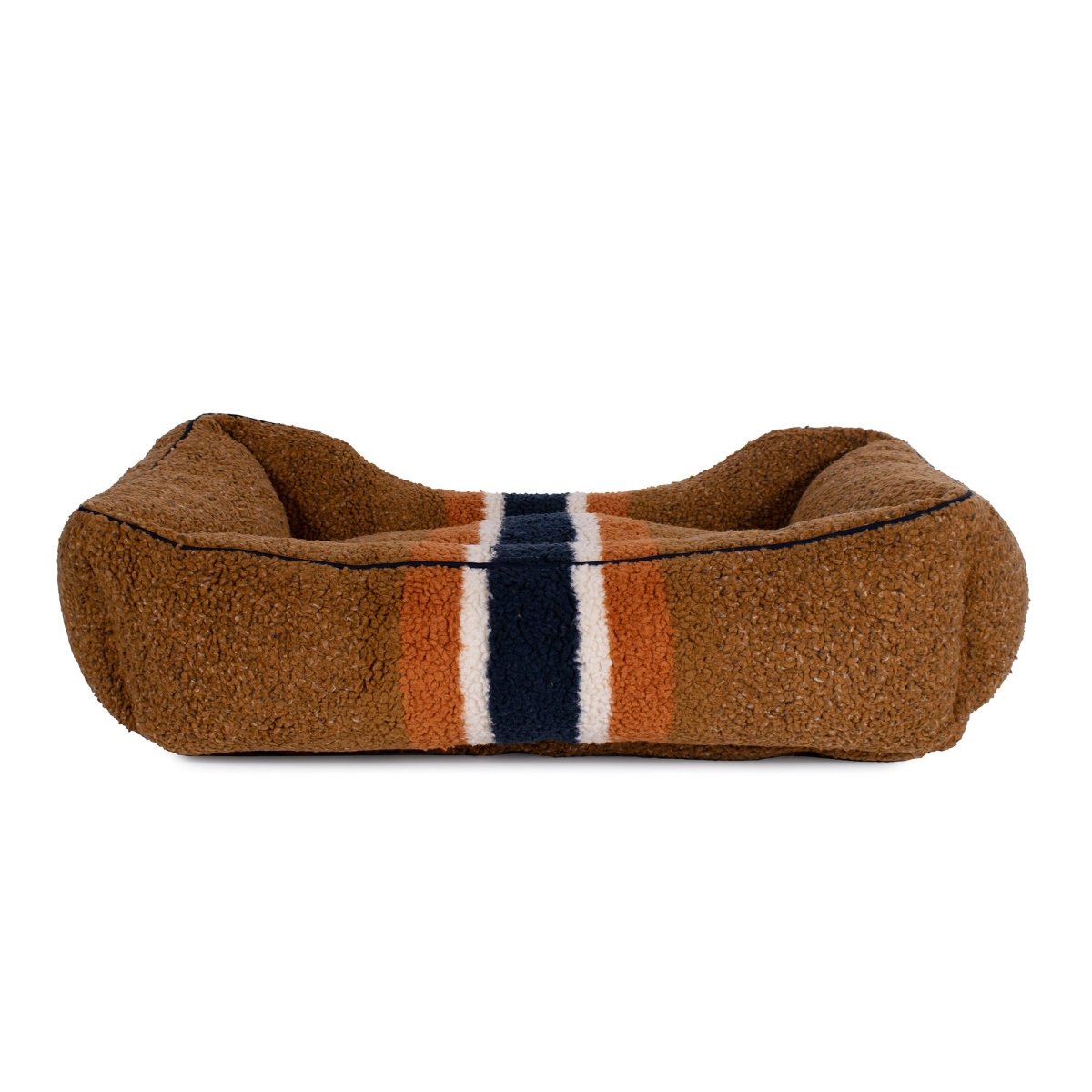 Shinola Brand Stripe Kuddle Berber Dog Bed – Rust | Shearling Bolster Bed with Recycled MemoryFiber™ & Washable Cover