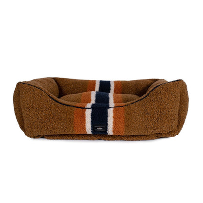 Shinola Brand Stripe Kuddle Berber Dog Bed – Rust | Shearling Bolster Bed with Recycled MemoryFiber™ & Washable Cover