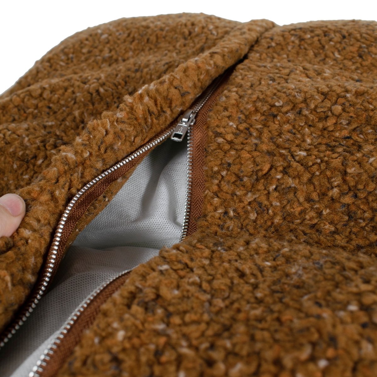 Shinola Brand Stripe Kuddle Berber Dog Bed – Rust | Shearling Bolster Bed with Recycled MemoryFiber™ & Washable Cover