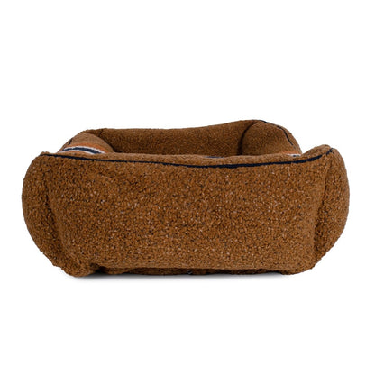 Shinola Brand Stripe Kuddle Berber Dog Bed – Rust | Shearling Bolster Bed with Recycled MemoryFiber™ & Washable Cover