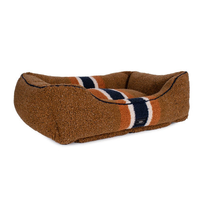 Shinola Brand Stripe Kuddle Berber Dog Bed – Rust | Shearling Bolster Bed with Recycled MemoryFiber™ & Washable Cover