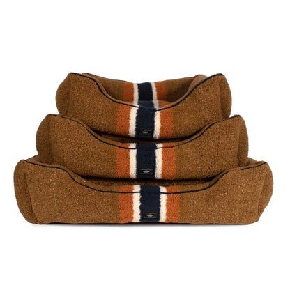 Shinola Brand Stripe Kuddle Berber Dog Bed – Rust | Shearling Bolster Bed with Recycled MemoryFiber™ & Washable Cover