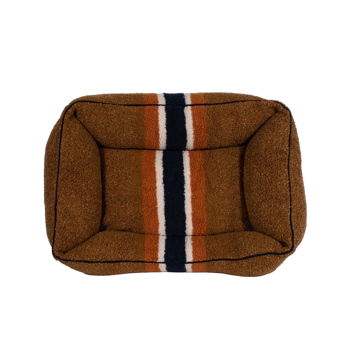 Shinola Brand Stripe Kuddle Berber Dog Bed – Rust | Shearling Bolster Bed with Recycled MemoryFiber™ & Washable Cover