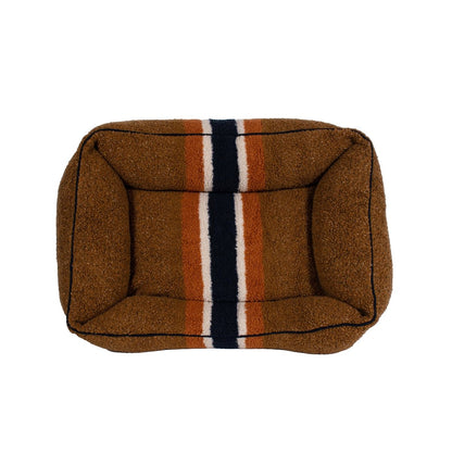 Shinola Brand Stripe Kuddle Berber Dog Bed – Rust | Shearling Bolster Bed with Recycled MemoryFiber™ & Washable Cover