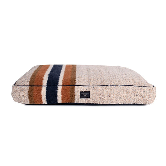 Shinola Brand Stripe Napper Pillow Berber Dog Bed – Oatmeal | Plush Berber Mattress with Recycled MemoryFiber™ & Washable Cover
