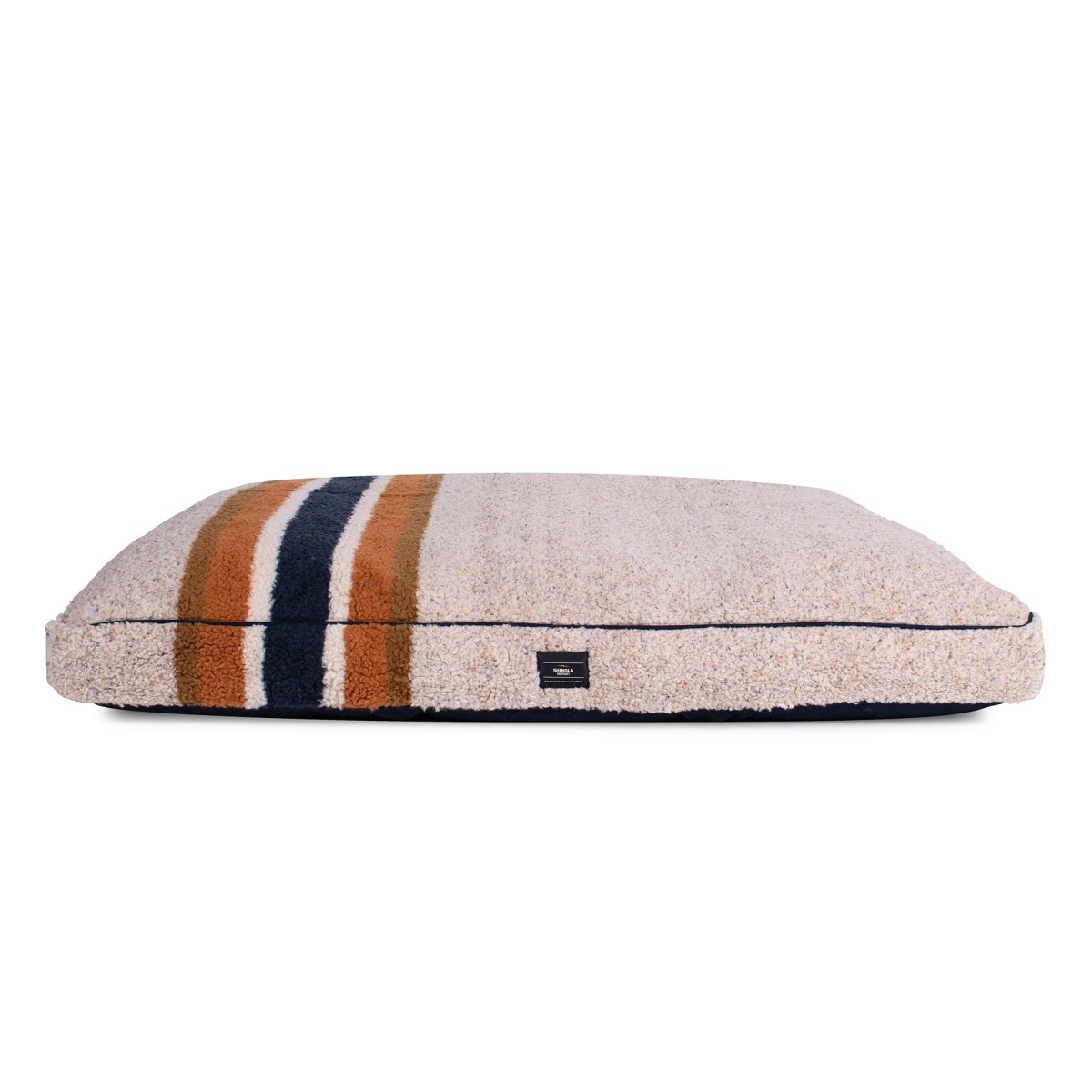 Shinola Brand Stripe Napper Pillow Berber Dog Bed – Oatmeal | Plush Berber Mattress with Recycled MemoryFiber™ & Washable Cover