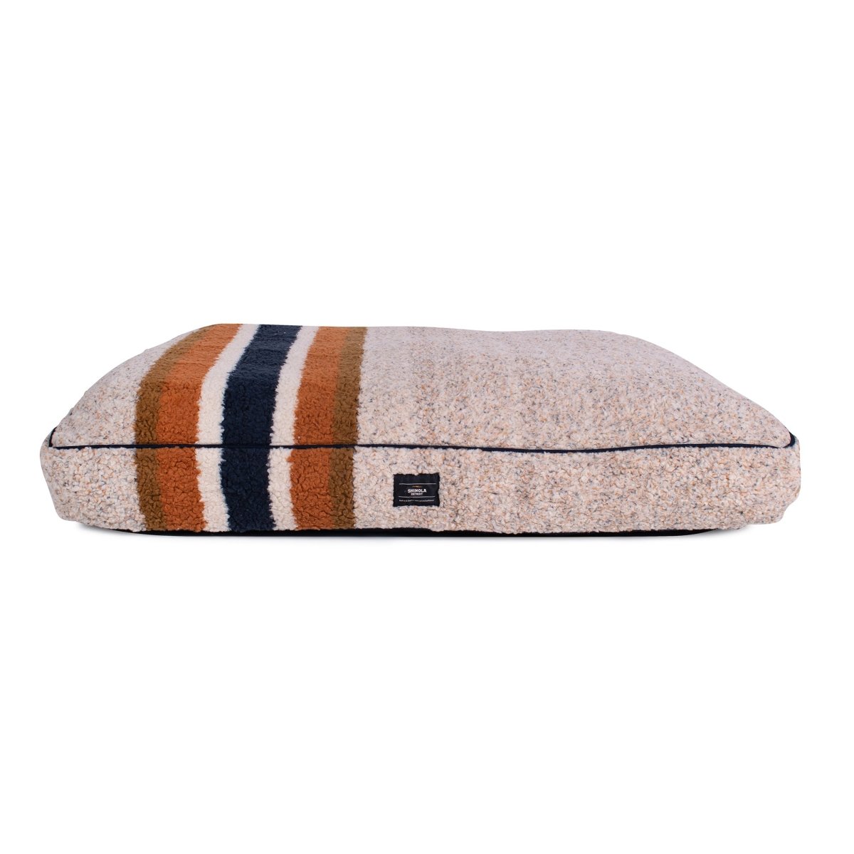 Shinola Brand Stripe Napper Pillow Berber Dog Bed – Oatmeal | Plush Berber Mattress with Recycled MemoryFiber™ & Washable Cover