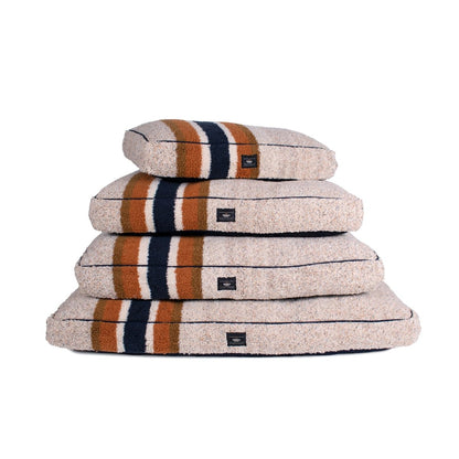 Shinola Brand Stripe Napper Pillow Berber Dog Bed – Oatmeal | Plush Berber Mattress with Recycled MemoryFiber™ & Washable Cover