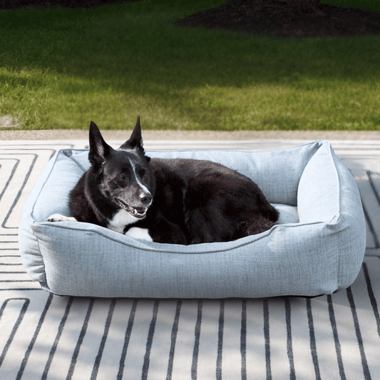 The Sammy Bolster Dog Bed – Mist Blue Performance Fabric (S/M/L/XL)