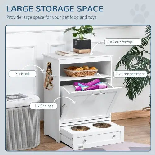 PawEssentials Deluxe Pet Organizer | Pet Feeder Station with Storage Drawers, Hooks & Pull-Out Bowls