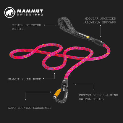 Rope Dog Leash with Auto-Locking Carabiner – 9.5mm Mammut Dry-Treated | Pink Zen | Tuenne