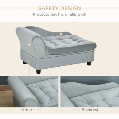 Luxury Small Dog Sofa Bed with Hidden Storage – Thick 3" Foam Cushion, Modern Pet Furniture (Grey)