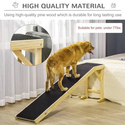 Dog Bed Ramp with Non-Slip Carpet & Top Platform | Wooden Pet Ramp for Beds, Couches & Seniors