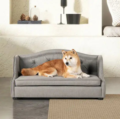 Robin 35" Tufted Wingback Pet Sofa Bed | Gray Stain-Resistant Dog & Cat Lounge