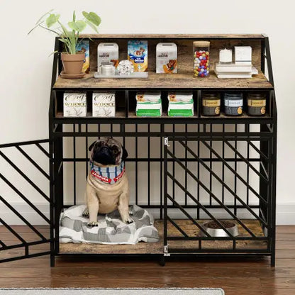 Rustic Retreat Dog Crate with Storage – Large Furniture-Style Wooden Kennel with Divider & Drawers